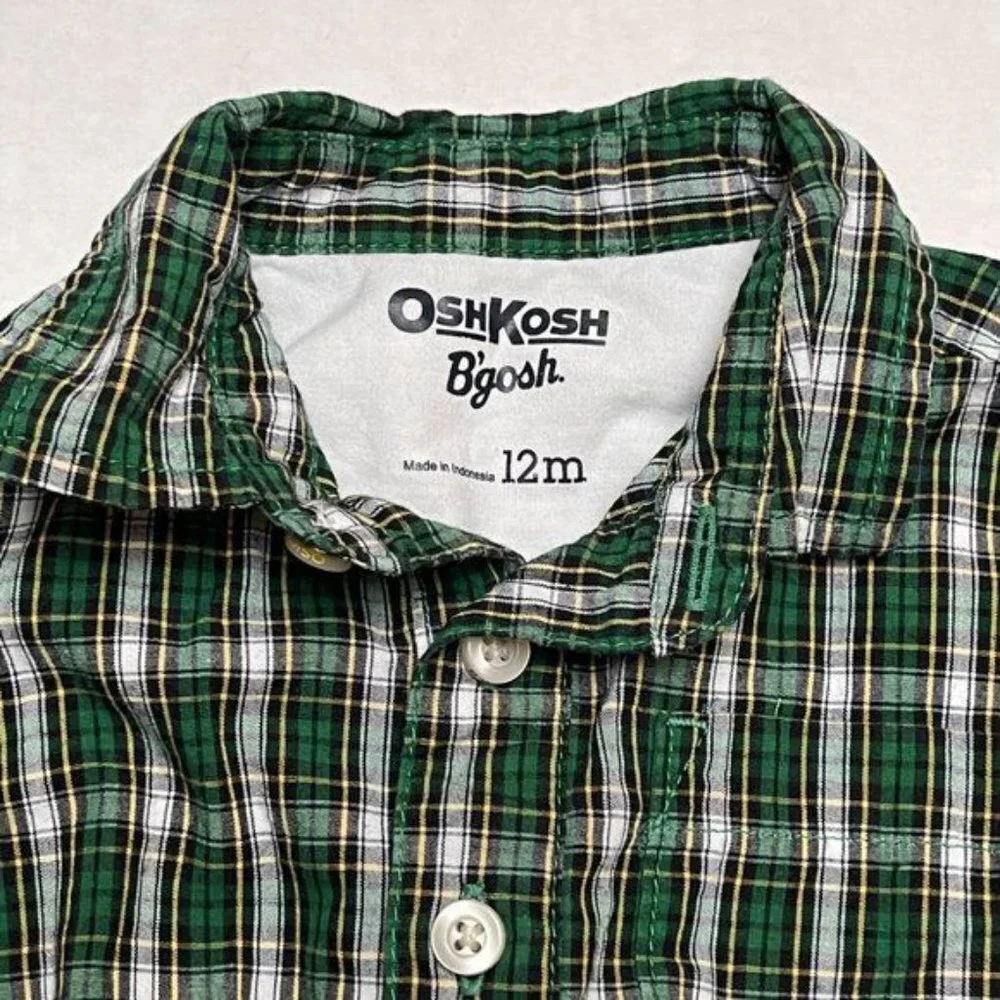 Oshkosh B'gosh Plaid Shirt Boys 12 Months One Piece Bodysuit Long Sleeves Cotton